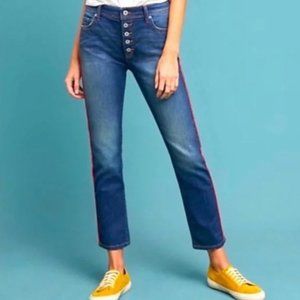 Pilcro Anthropologie RELAXED STRAIGHT JEANS w Red Stripe Button Fly SZ 29